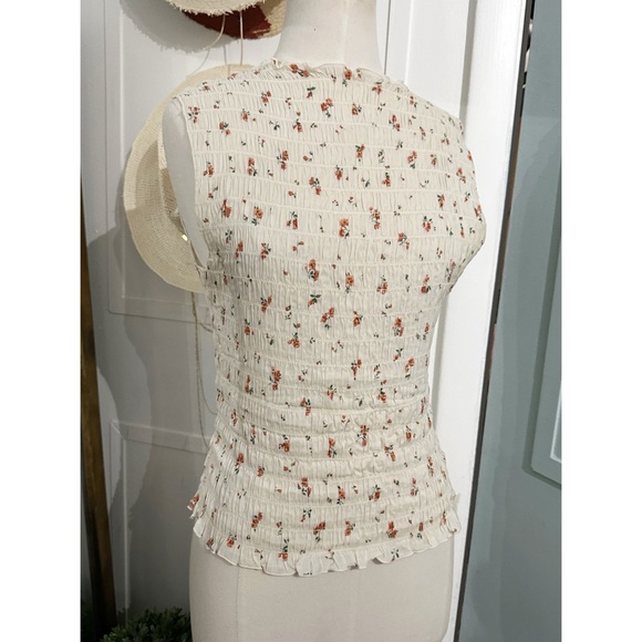 Reformation Adri Cream Floral Sleeveless Top Medium Smocked - Picture 5 of 9